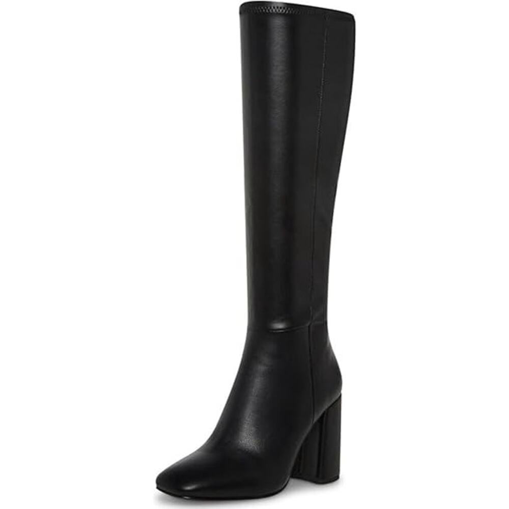 Solvanyou Womens Size 8 3" Heel Black Faux Leather Side Zip GoGo Knee High Boots